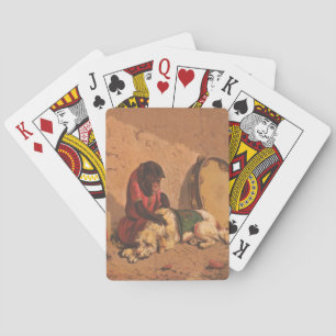Ein Affe und ein Hund mit einer großen Tambourine Spielkarten