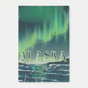 Ein alaskischer Aurora Vintage-Reiseposter Post-it Klebezettel