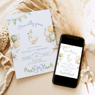 Ein Alberner Gänseblauer Junge 1. Geburtstag Einladung