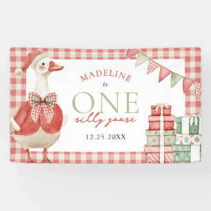 Ein Alberner Gänseweihnachtsgingham 1. Geburtstag Banner
