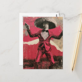 Ein alberner retro tanzender Pilz Postkarte