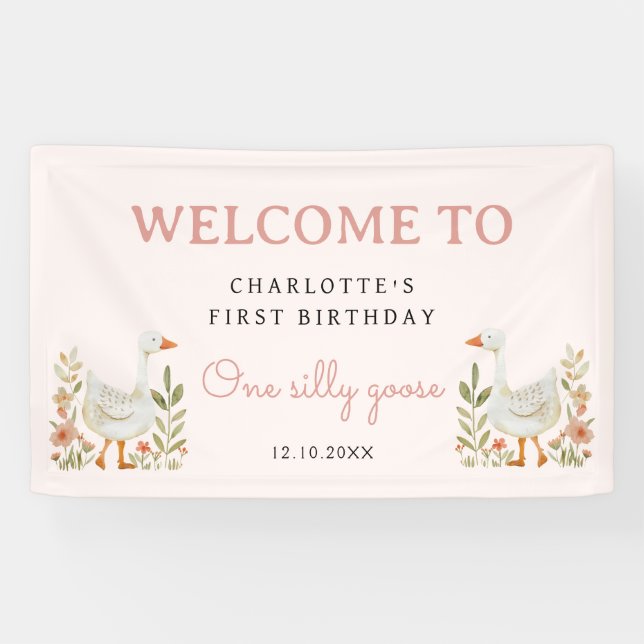 Ein Albernes Gänse Erstgeburt Girl Party-Zeichen Banner (Horizontal)