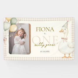 Ein Albernes Gänse Gingham 1. Geburtstag Foto Banner