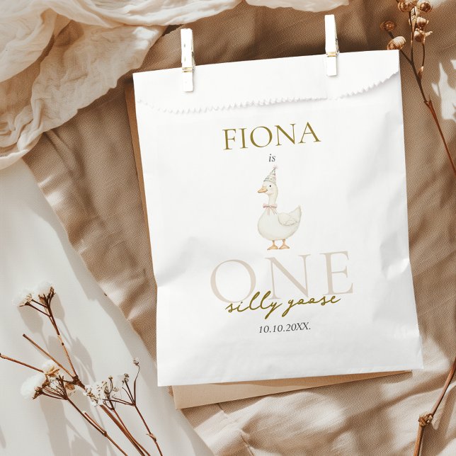 Ein Albernes Gänse Gingham 1. Geburtstag Geschenktütchen (One Silly Goose Favor Bags Gingham Beige Gender Neutral Party Favors 1st Birthday)