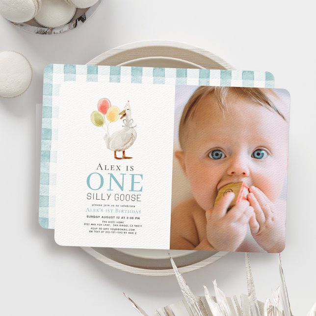 Ein Albernes Gänseblauer Foto 1. Geburtstag Einladung (Von Creator hochgeladen)
