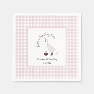 Ein Albernes Gänsehorn Pink Gingham 1. Geburtstag Serviette