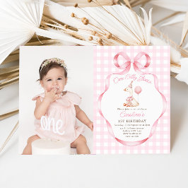 Ein Albernes Gänsepink-Bow-Girl 1. Geburtstag Foto Einladung