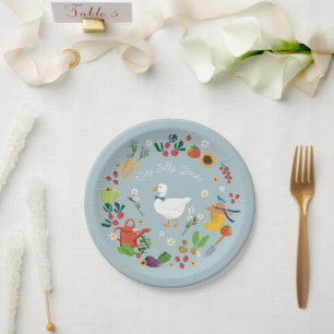 Ein Albernes Goose Bauer Garden Thema Blue Pappteller