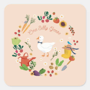 Ein Albernes Goose Bauer Garden Themenpark Peach Quadratischer Aufkleber