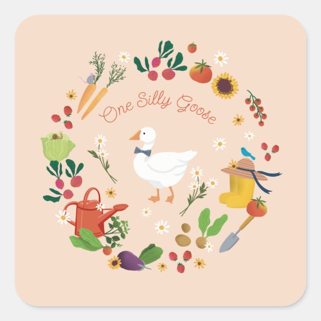 Ein Albernes Goose Bauer Garden Themenpark Peach Quadratischer Aufkleber (Vorderseite)