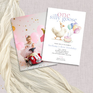 Ein Albernes Goose Foto Balloons 1. Geburtstag Einladung