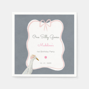 Ein Albernes Goose Pink Bow 1. Geburtstag Party Serviette