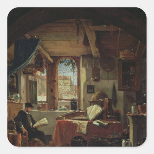 Ein Alchemist in seinem Labor Quadratischer Aufkleber