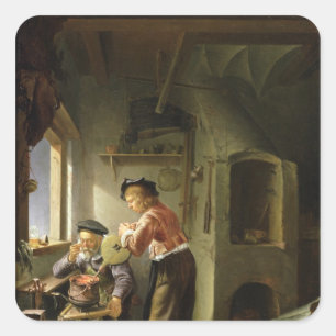Ein Alchemist und sein Assistent in ihrer Quadratischer Aufkleber