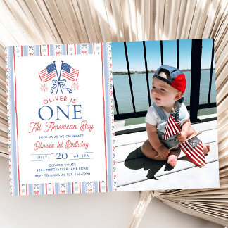 Ein All American Boy 4. Juli Geburtstagsfoto Einladung