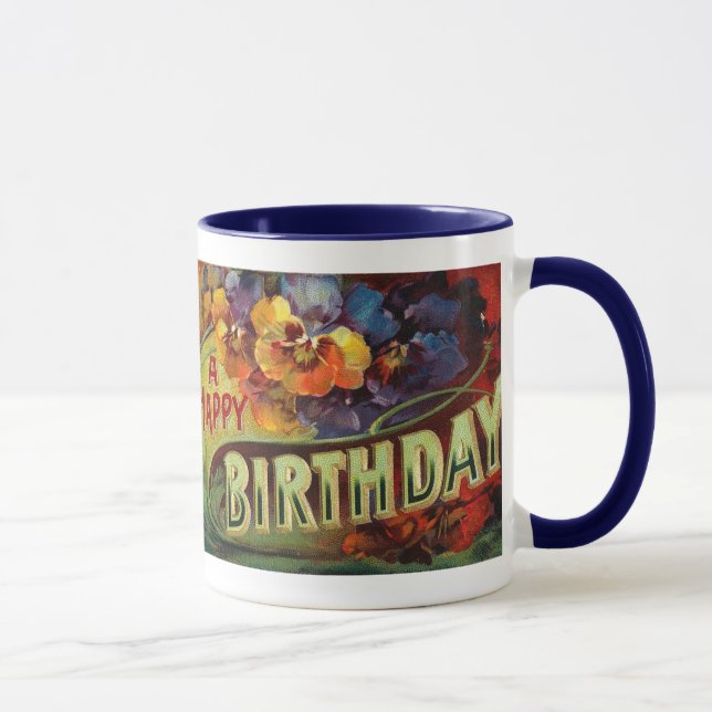 Ein alles- Gute zum GeburtstagVintages gemalt Tasse (Rechts)