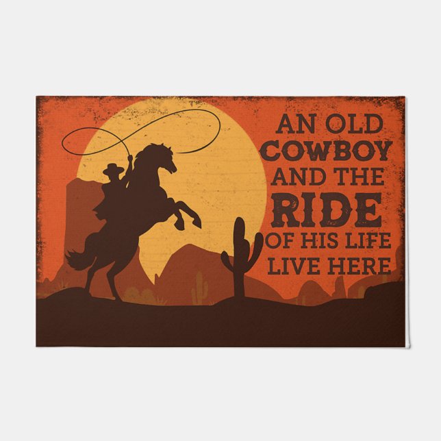 Ein alter Cowboy und die Reise seines Lebens Retro Fußmatte (Vorderseite)