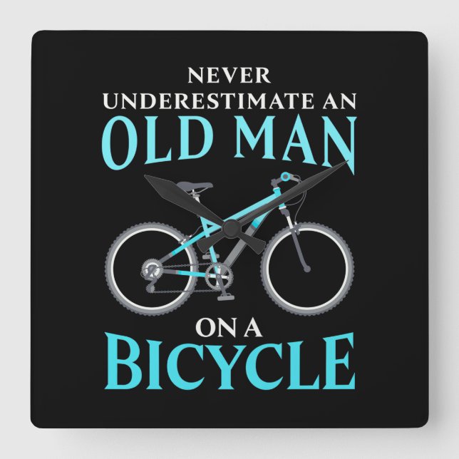 Ein alter Mann auf dem Fahrrad Quadratische Wanduhr (Vorderseite)
