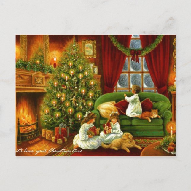 Ein altmodisches Weihnachtsfest Feiertagspostkarte (Vorderseite)