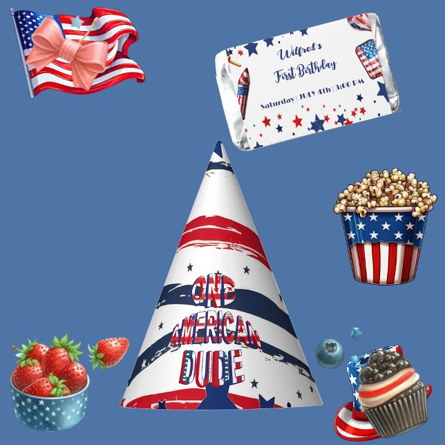 Ein amerikanischer Typ 4. Juli Red White Blue Gebu Partyhütchen (One American Dude 4 July Red White Blue Birthday Party Hat)