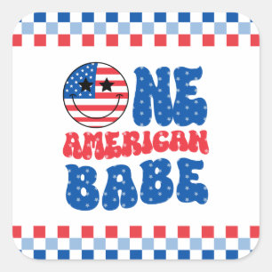 Ein amerikanisches Babe 4. Juli 1. Geburtstag Quadratischer Aufkleber