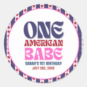 Ein amerikanisches Babe 4. Juli 1. Geburtstag Runder Aufkleber
