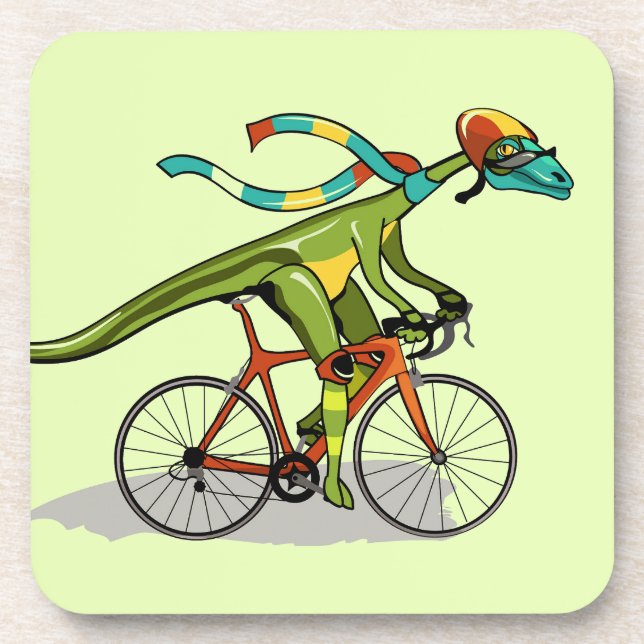 Ein Anabisetia Dinosaurier, der mit dem Fahrrad fä Getränkeuntersetzer (Vorderseite)