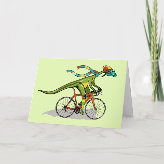 Ein Anabisetia Dinosaurier, der mit dem Fahrrad fä Karte (Vorderseite)