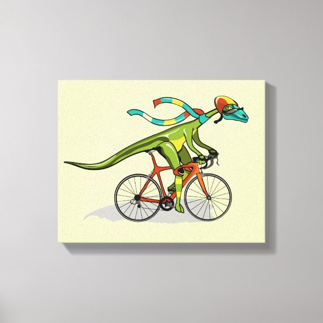 Ein Anabisetia Dinosaurier, der mit dem Fahrrad fä Leinwanddruck (Vorderseite)