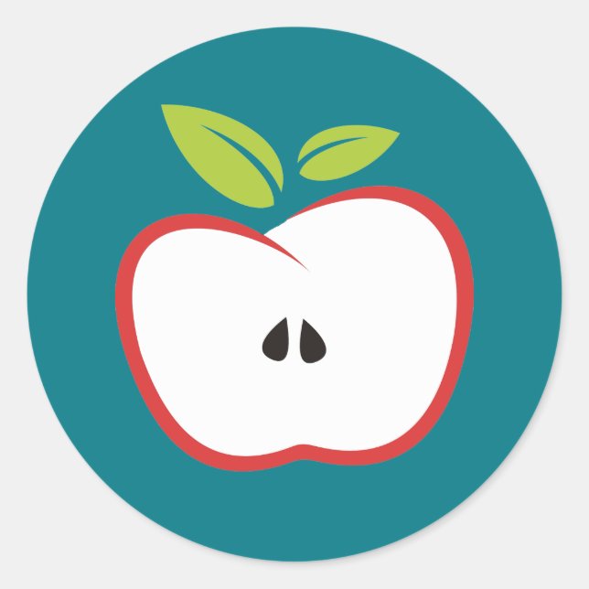 Ein Apfel mit roter Kontur und grünen Blätter Runder Aufkleber (Vorderseite)