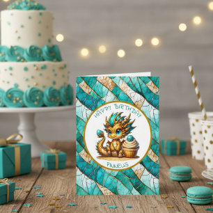 Ein Aquamariner und goldener Drache Personalisiert Karte