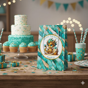 Ein Aquamariner und goldener Drache Personalisiert Mittlere Geschenktüte