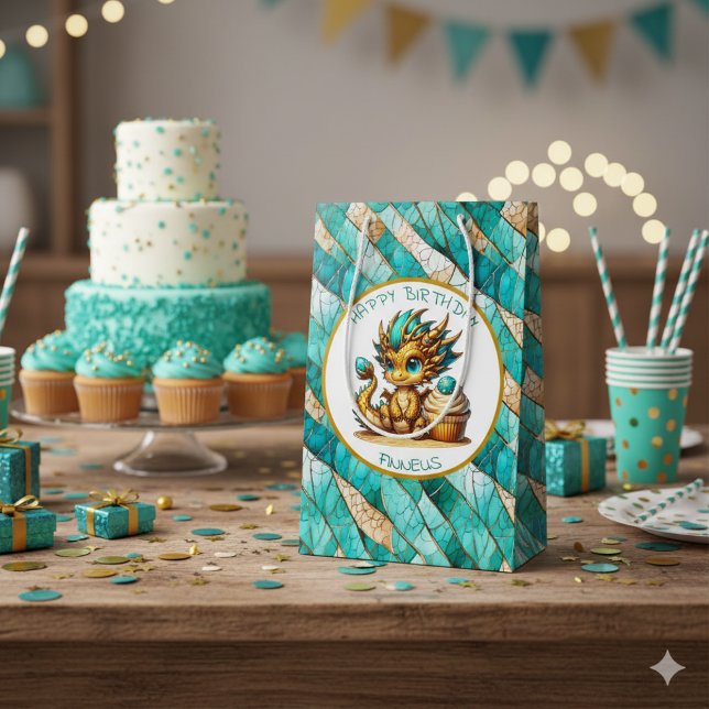 Ein Aquamariner und goldener Drache Personalisiert Mittlere Geschenktüte (Von Creator hochgeladen)