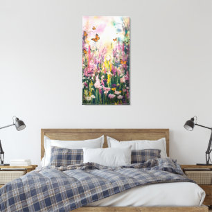 Ein Aquarellbild, das das Feld Wildblume darstellt Leinwanddruck