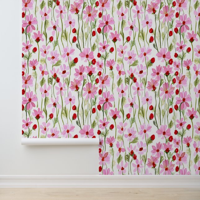 Ein Aquarellfeld mit rosa, wilden Blume Tapete (Anwendung)