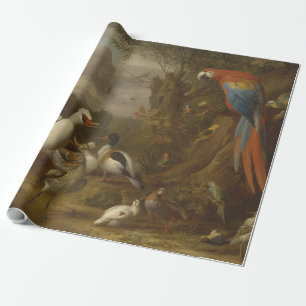 Ein Ara Enten Papageien und andere Vögel in einer Geschenkpapier