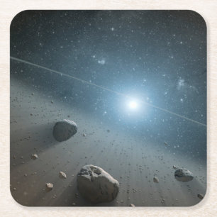 Ein Asteroidengürtel rund um den hellen Star Vega. Rechteckiger Pappuntersetzer