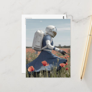ein Astronaut auf einem Mohnfeld Postkarte