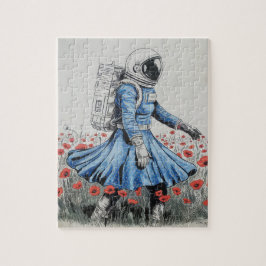 ein Astronaut in einem blauen Kleid, der in Pappi 