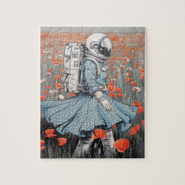 ein Astronaut in einem blauen Kleid, der in Pappi  (Vertikal)