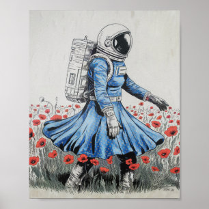 ein Astronaut in einem blauen Kleid, der in Pappi  Poster