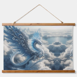 Ein Atemberaubender Drache umgeben von Wolken Wandteppich Mit Holzrahmen