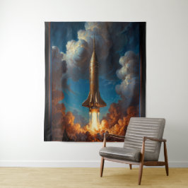 Ein atemberaubender Raketenstart für den Retro-Fus Wandteppich