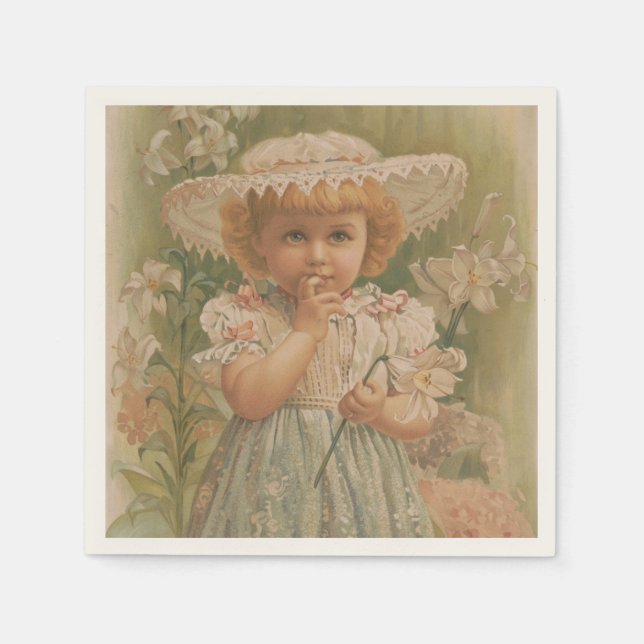 "Ein aufblühendes Ostern" Vintage-Illustration, ca Serviette (Vorderseite)