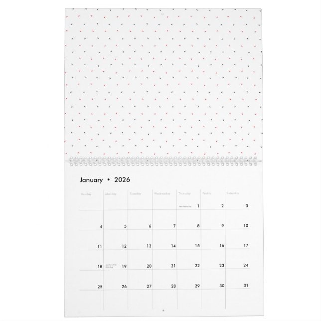 Ein auffälliges blaues und rosa Blumenmotiv kontra Kalender (Jan 2026)