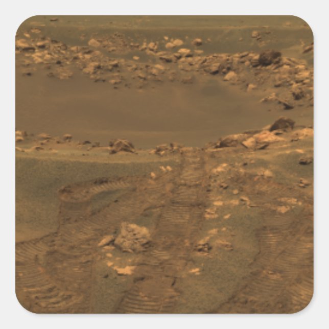 Ein Aufprallkrater in der Region Meridian Planum Quadratischer Aufkleber (Vorderseite)