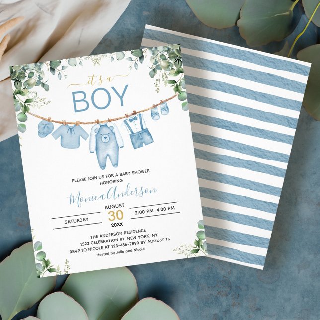 Ein Baby Blue Boho Baby Dusche für Kinder Flyer (Budget Its a Boy Dusty Blue Baby Shower Invitation Flyer)