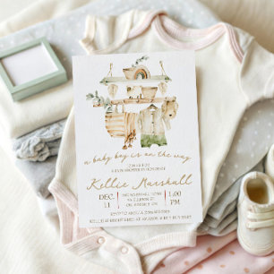 Ein Baby Boy ist unterwegs! Wäscheleine Babydusche Einladung