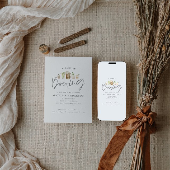 Ein Baby braut Aquarellbierdusche Ankündigung (Von Creator hochgeladen)