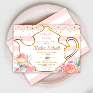 Ein Baby braut Baby Shower Tee mit rosafarbenen Bl Einladung